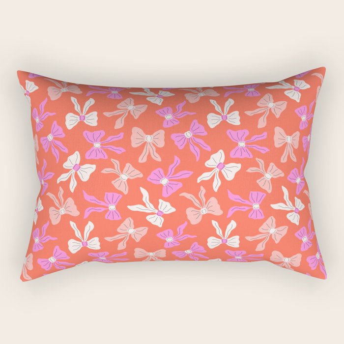 Playful Scattered Coquette Bows Vibrant Pink White Peach and Red Rectangular Pillow Gallery Image 1