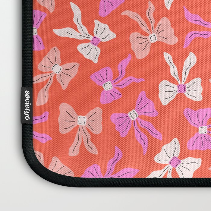 Playful Scattered Coquette Bows Vibrant Pink White Peach and Red Laptop Sleeve Gallery Image 3