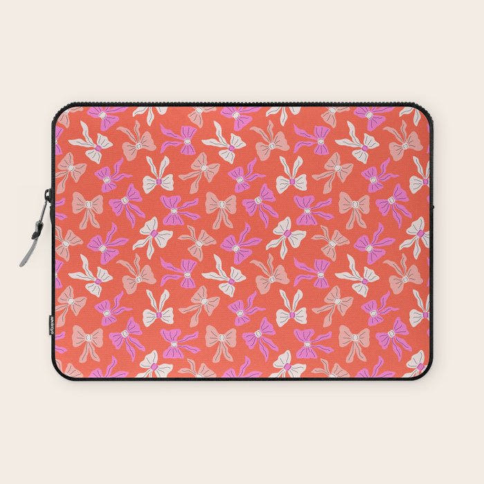 Playful Scattered Coquette Bows Vibrant Pink White Peach and Red Laptop Sleeve Gallery Image 1