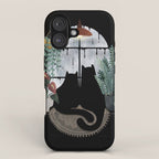 Rainy Day Cats on Black iPhone Case Gallery Image 1