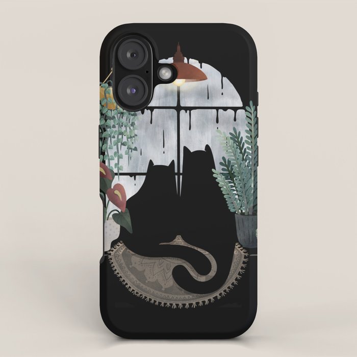 Rainy Day Cats on Black iPhone Case Gallery Image 1
