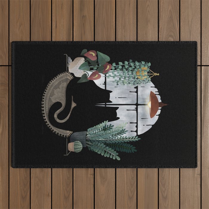 Rainy Day Cats on Black Outdoor Rug Gallery Image 1