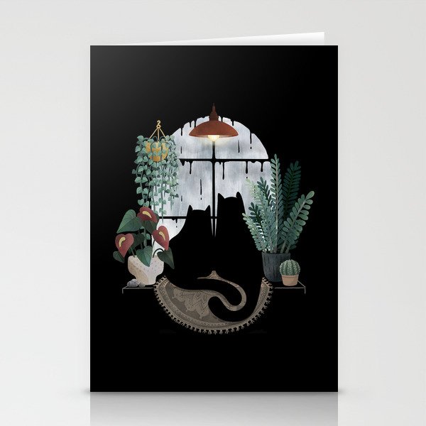 Rainy Day Cats on Black Stationery Card Gallery Image 2