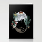 Rainy Day Cats on Black Stationery Card Gallery Image 2