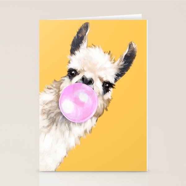 Bubble Gum Sneaky Llama in Yellow Stationery Card Gallery Image 1
