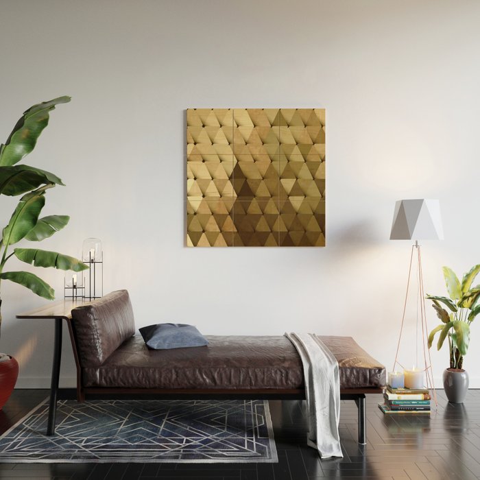 Triangles Yellow Brown Olive Green Wood Wall Art Gallery Image 2