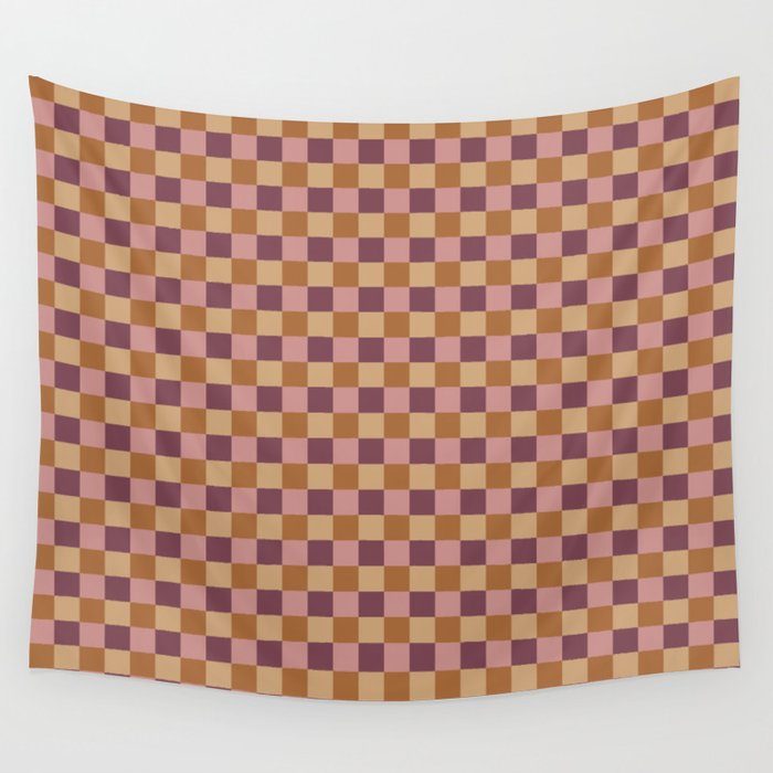 Checkered Multicolor Pattern VII Earthy Autumn Wall Tapestry Gallery Image 4