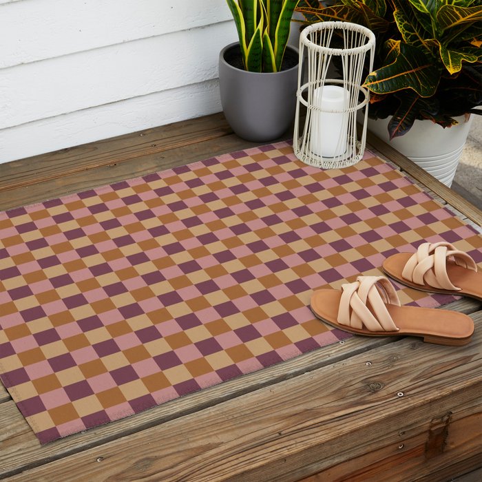 Checkered Multicolor Pattern VII Earthy Autumn Outdoor Rug Gallery Image 2