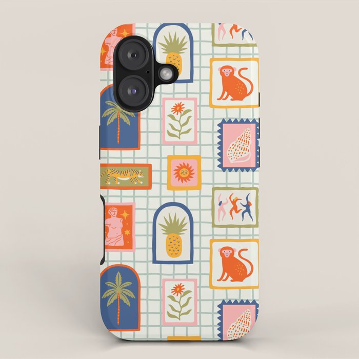 Vintage tropical summer patchwork art pattern iPhone Case Gallery Image 1