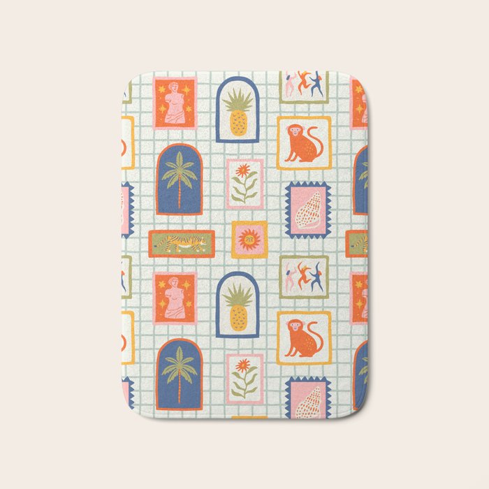 Vintage tropical summer patchwork art pattern Bath Mat Gallery Image 1