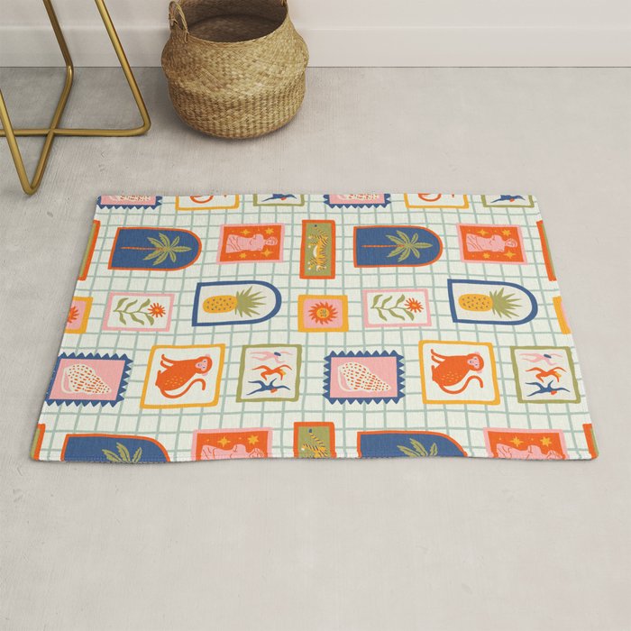 Vintage tropical summer patchwork art pattern Rug Gallery Image 1