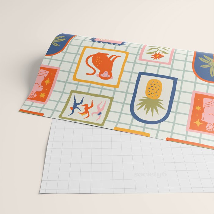 Vintage tropical summer patchwork art pattern Wrapping Paper Gallery Image 2