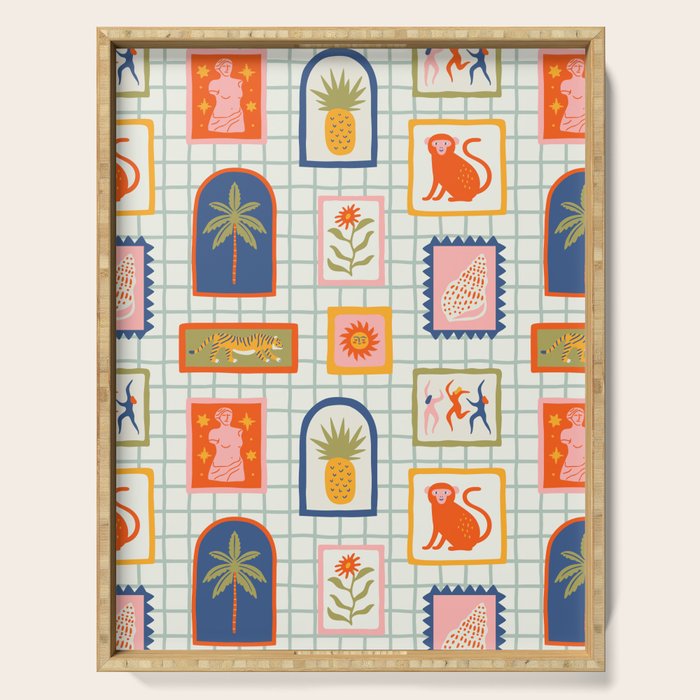 Vintage tropical summer patchwork art pattern Serving Tray Gallery Image 1