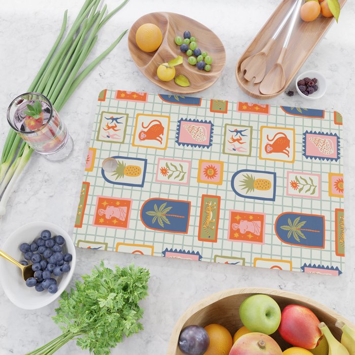 Vintage tropical summer patchwork art pattern Cutting Board Gallery Image 2