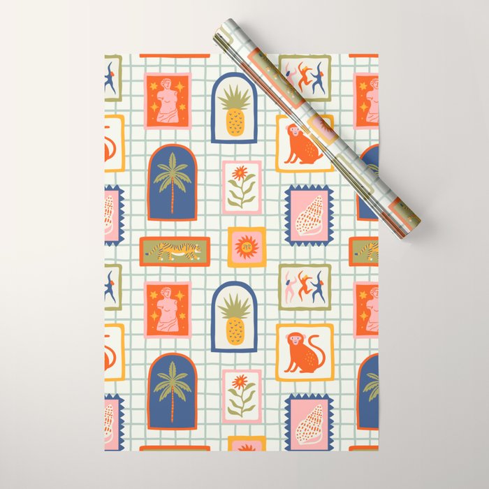 Vintage tropical summer patchwork art pattern Wrapping Paper Gallery Image 1