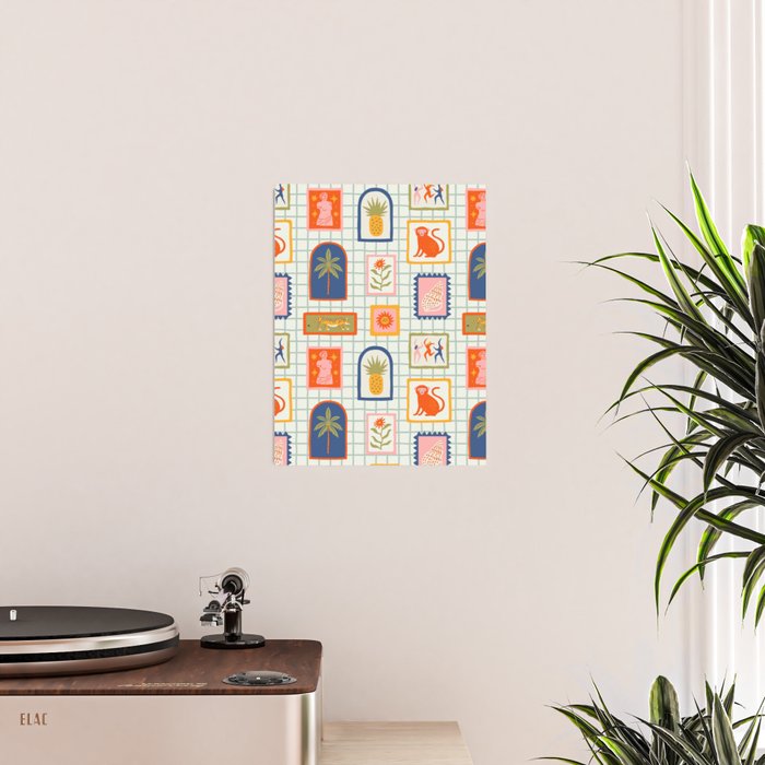 Vintage tropical summer patchwork art pattern Poster Gallery Image 2