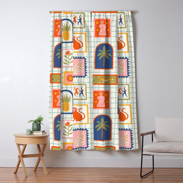 Vintage tropical summer patchwork art pattern Window Curtain Gallery Image 5