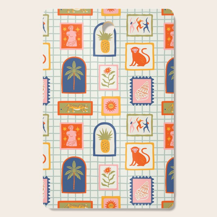 Vintage tropical summer patchwork art pattern Cutting Board Gallery Image 1