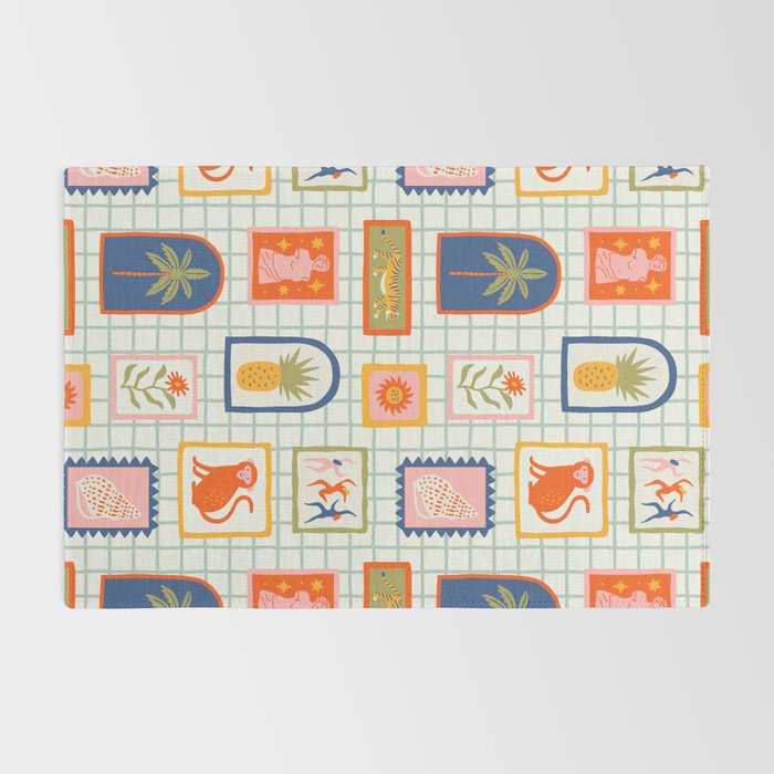 Vintage tropical summer patchwork art pattern Rug Gallery Image 2