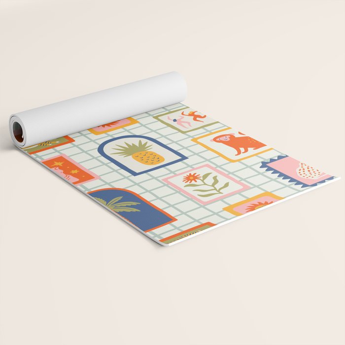 Vintage tropical summer patchwork art pattern Yoga Mat Gallery Image 2