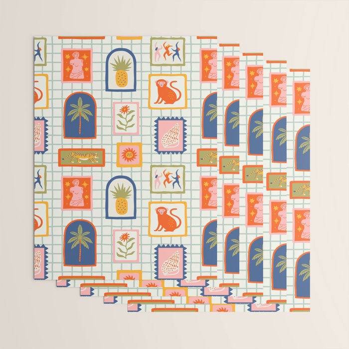 Vintage tropical summer patchwork art pattern Wrapping Paper Gallery Image 3
