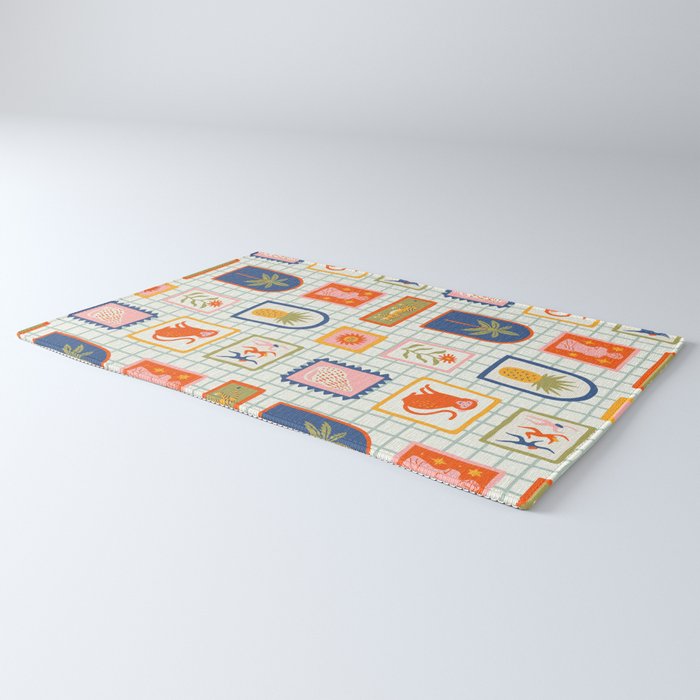 Vintage tropical summer patchwork art pattern Rug Gallery Image 3
