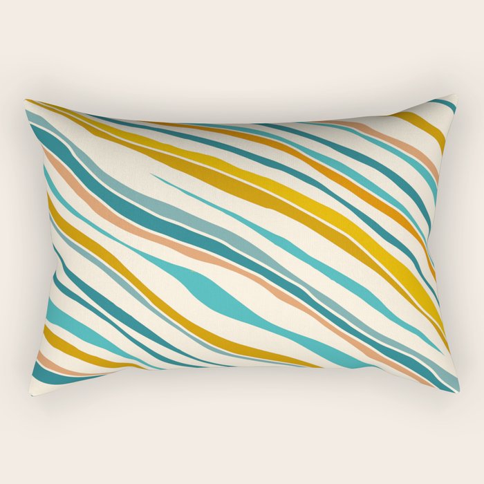  Teal and Gold Ocean Stripes Rectangular Pillow Gallery Image 2