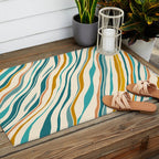  Teal and Gold Ocean Stripes Outdoor Rug Gallery Image 2
