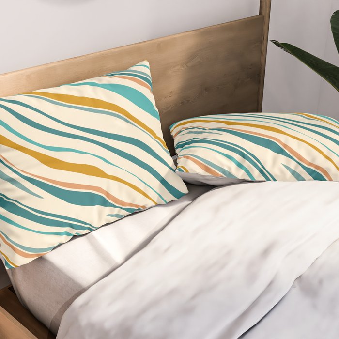  Teal and Gold Ocean Stripes Pillow Sham Gallery Image 2