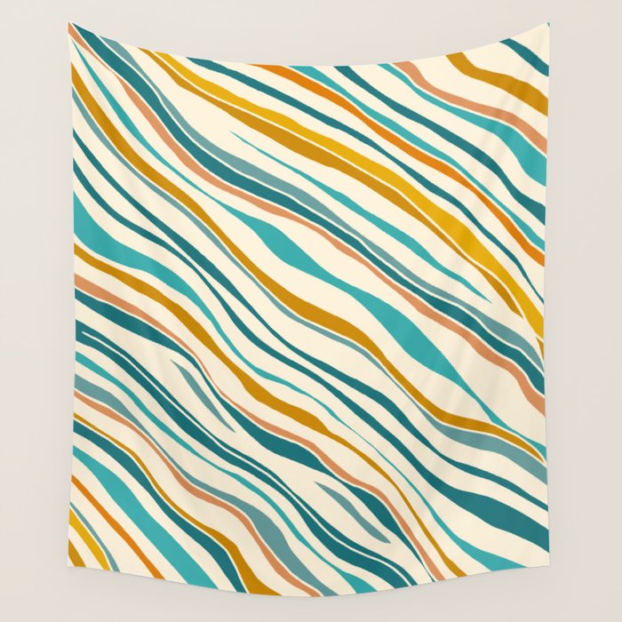  Teal and Gold Ocean Stripes Wall Tapestry Gallery Image 4