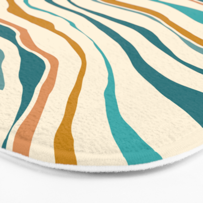  Teal and Gold Ocean Stripes Bath Mat Gallery Image 3