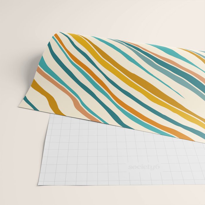  Teal and Gold Ocean Stripes Wrapping Paper Gallery Image 2
