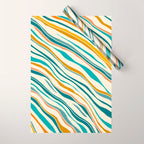  Teal and Gold Ocean Stripes Wrapping Paper Gallery Image 1