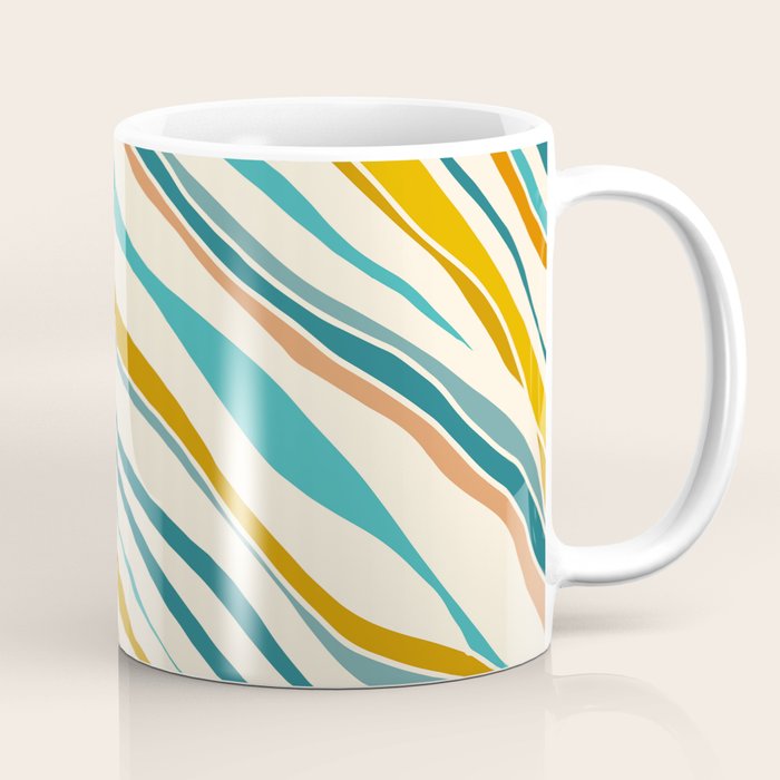  Teal and Gold Ocean Stripes Coffee Mug Gallery Image 1