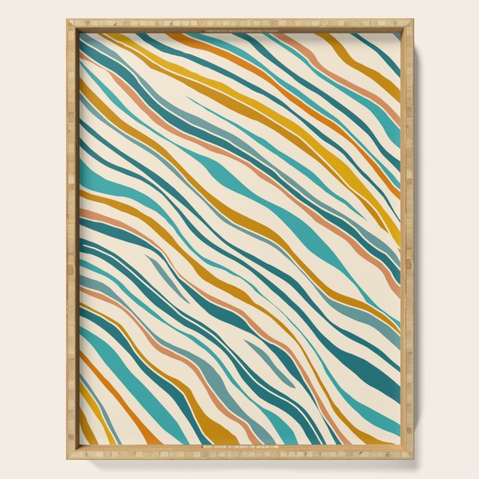  Teal and Gold Ocean Stripes Serving Tray Gallery Image 1