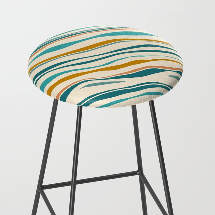  Teal and Gold Ocean Stripes Stool Gallery Image 2