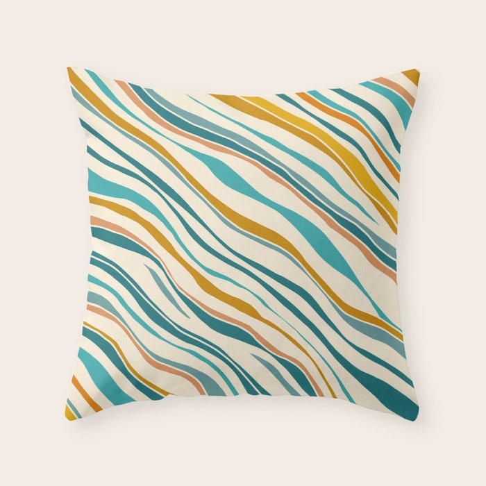  Teal and Gold Ocean Stripes Throw Pillow Gallery Image 6