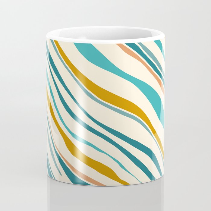  Teal and Gold Ocean Stripes Coffee Mug Gallery Image 4