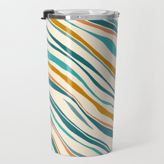  Teal and Gold Ocean Stripes Travel Mug Gallery Image 3