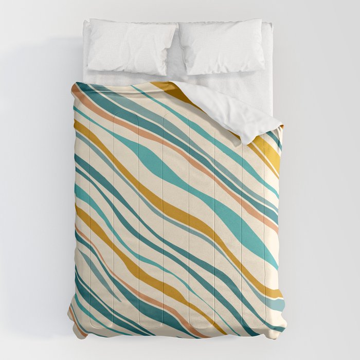  Teal and Gold Ocean Stripes Comforter Gallery Image 6
