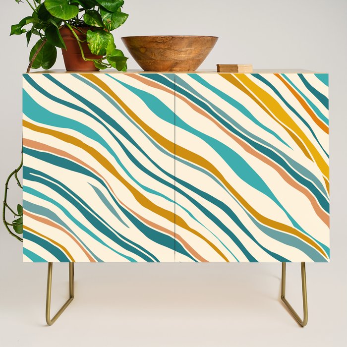  Teal and Gold Ocean Stripes Credenza Gallery Image 1