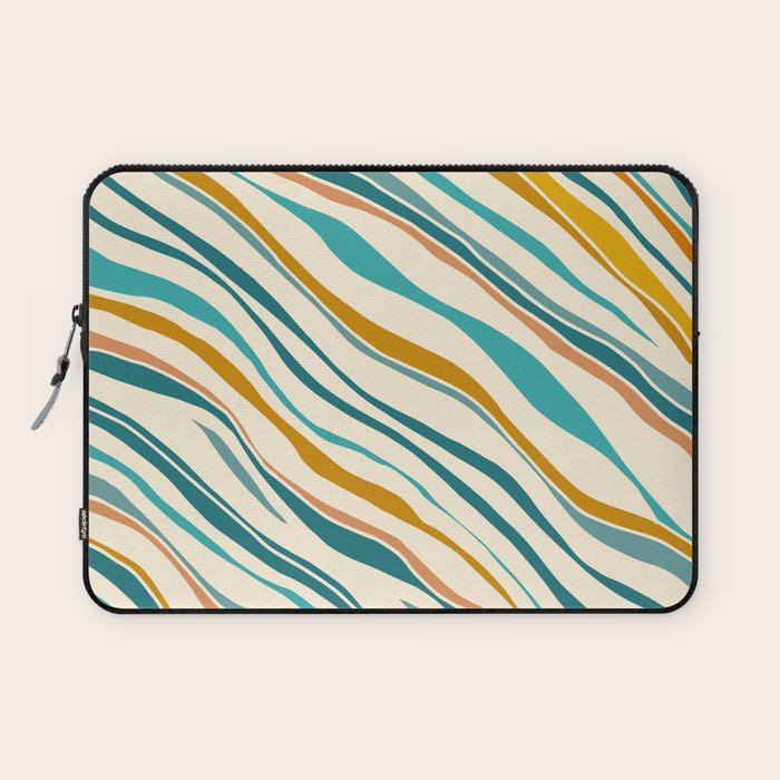  Teal and Gold Ocean Stripes Laptop Sleeve Gallery Image 1