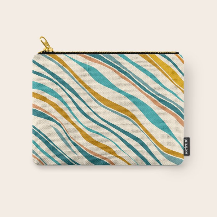  Teal and Gold Ocean Stripes Carry All Pouch Gallery Image 1