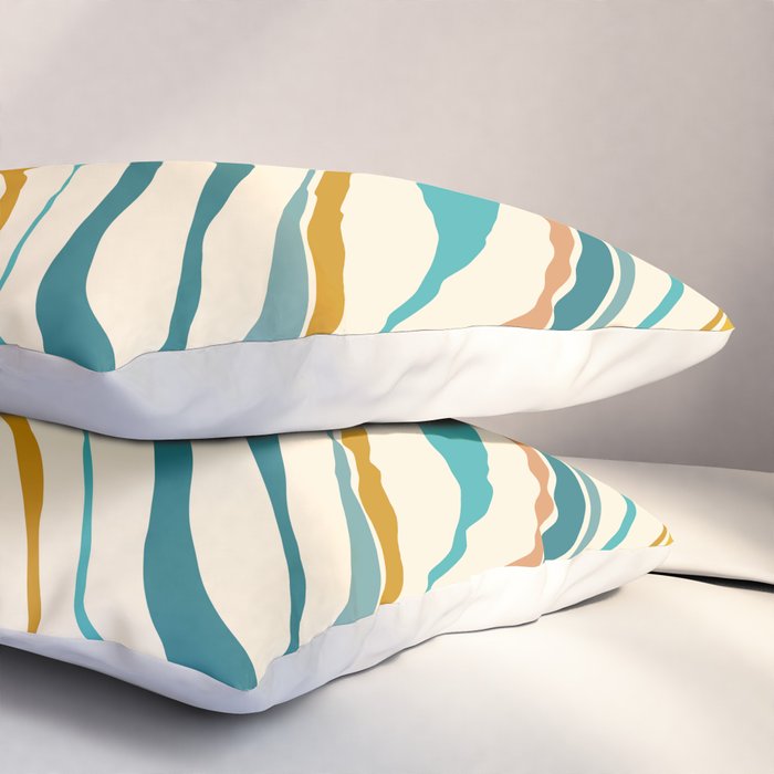  Teal and Gold Ocean Stripes Pillow Sham Gallery Image 3