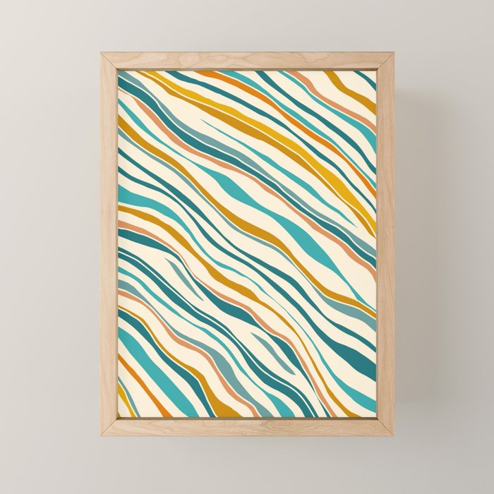  Teal and Gold Ocean Stripes Mini Art Print Gallery Image 1