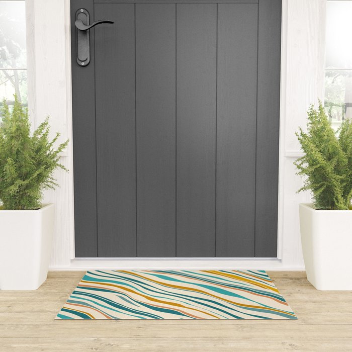  Teal and Gold Ocean Stripes Welcome Mat Gallery Image 3