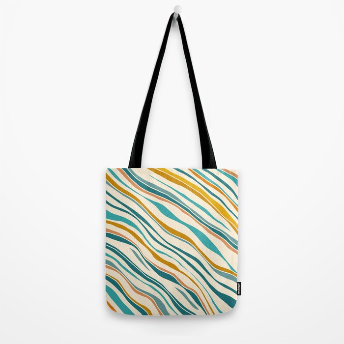  Teal and Gold Ocean Stripes Tote Bag Gallery Image 2