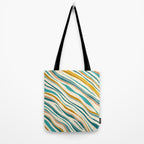  Teal and Gold Ocean Stripes Tote Bag Gallery Image 2