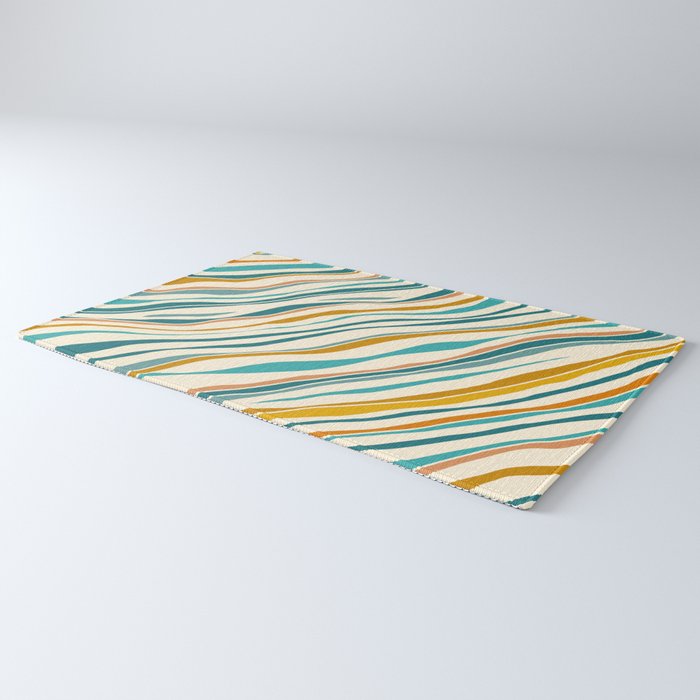  Teal and Gold Ocean Stripes Rug Gallery Image 3