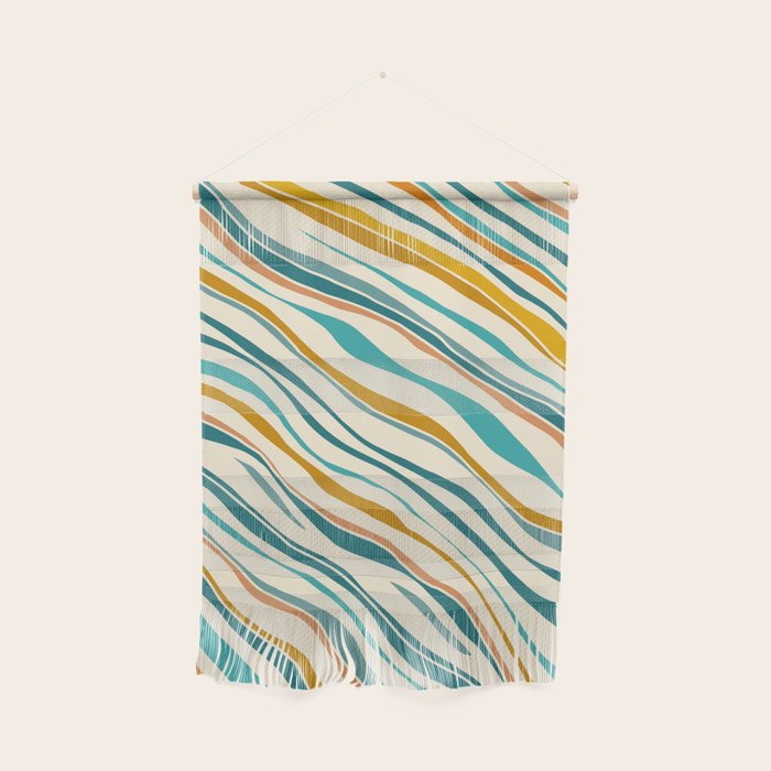  Teal and Gold Ocean Stripes Wall Hanging Gallery Image 1